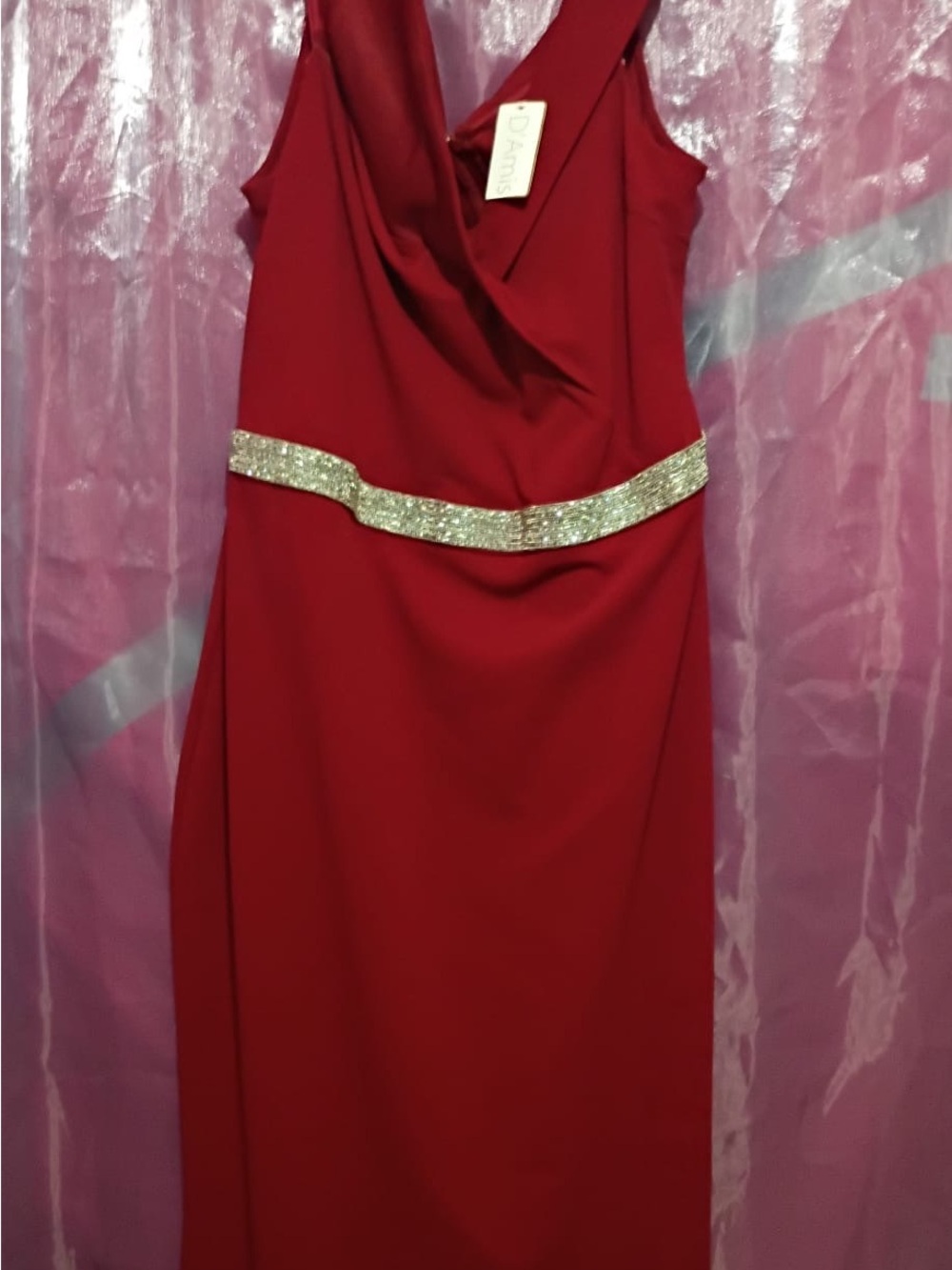 Red Maxi Evening Gown with Sparkle Waist